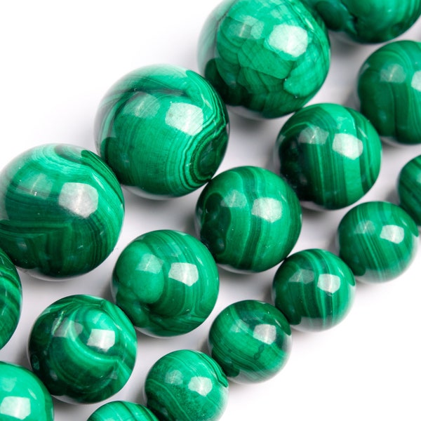 Green Malachite Beads Genuine Natural Grade AA Gemstone Round Loose Beads 4MM 6MM 8MM 10MM Bulk Lot Options