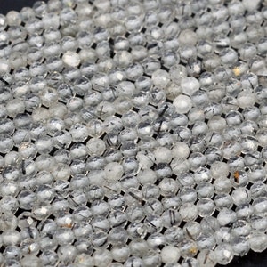 3MM Black Rutilated Quartz Beads AAA Genuine Natural Gemstone Full Strand Faceted Round Loose Beads 15&quot; Bulk Lot Options (107171-2303)
