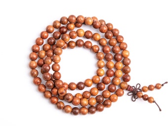 8MM Fragrant Burmese Rosewood Mala Beads 108 Pcs Natural Wood Round Beads 35" BULK LOT 1,3,5,10 and 50 (80040-566)