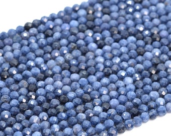 3MM Blue Color Sapphire Beads Grade AA Genuine Natural Gemstone Full Strand Faceted Round Loose Beads 15" Bulk Lot Options (107657-2499)