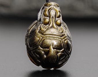 Genuine Natural Golden Obsidian Chinese Dragon Turtle Pendant Grade AAA Gemstone Obsidian Pendant