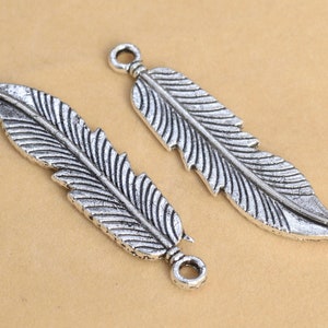 45x10MM Feather Charm Antique Tibetan Silver Tone Zinc Alloy Charm 5 Pcs Bulk Lot Options (61129-2034)