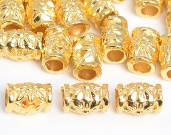 8x6MM 18k Gold Tone Spacer Beads Floral Tube 20 Pcs Bulk Lot Options (64287-2483)