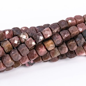 4MM Pink Brown Rhodonite Beads Faceted Cube Grade A Genuine Natural Gemstone Loose Beads 15.5&quot;/7.5&quot; Bulk Lot Options (113046)