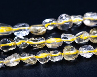 5-7MM Lemon Quartz Beads Pebble Chips Grade AA Genuine Natural Gemstone Loose Beads 15.5" Bulk Lot Options (115619)
