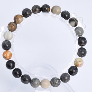 8MM Gray Picasso Jasper Beads Bracelet Grade AAA Genuine Natural Round Gemstone 7&quot; BULK LOT 1,3,5,10 and 50 (106669h-2016)