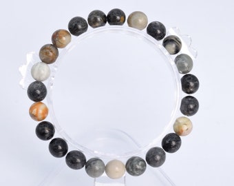 8MM Gray Picasso Jasper Beads Bracelet Grade AAA Genuine Natural Round Gemstone 7" BULK LOT 1,3,5,10 and 50 (106669h-2016)