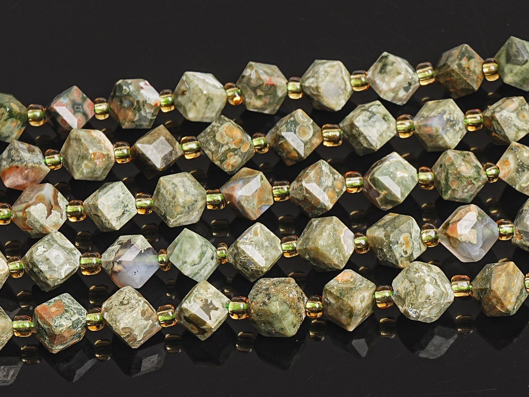 Pyroclastic Rhyolite Green 8MM Green Rhyolite Beads Grade AAA Genuine Natural Gemstone Faceted ...
