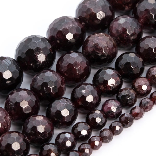 Wine Red Garnet Beads Grade A+ Genuine Natural Gemstone Micro Faceted Round Loose Beads 6MM 8MM 10MM 12MM Bulk Lot Options