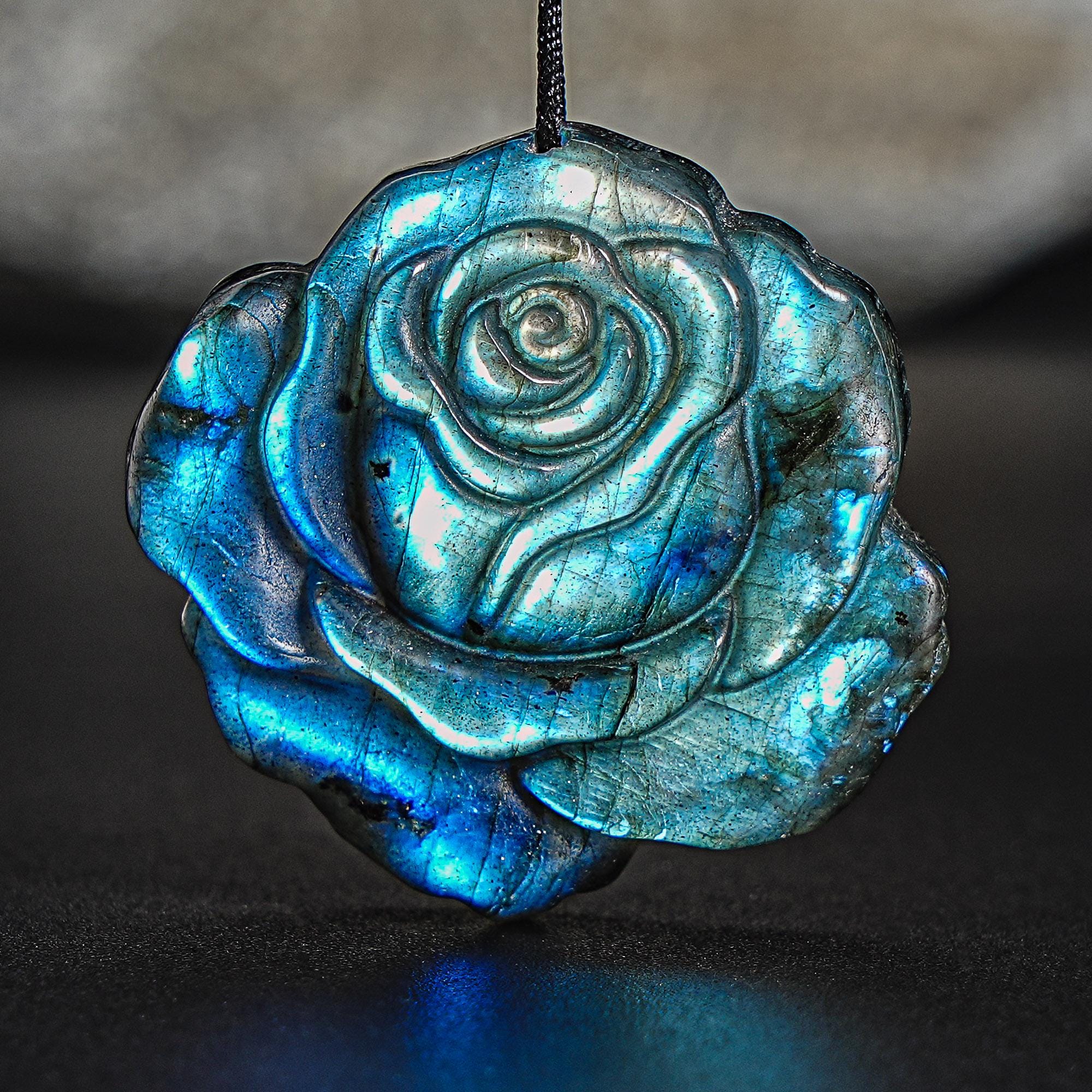Genuine Natural Blue Flash Labradorite Rose Pendant Grade AAA Gemstone Labradorite Pendant