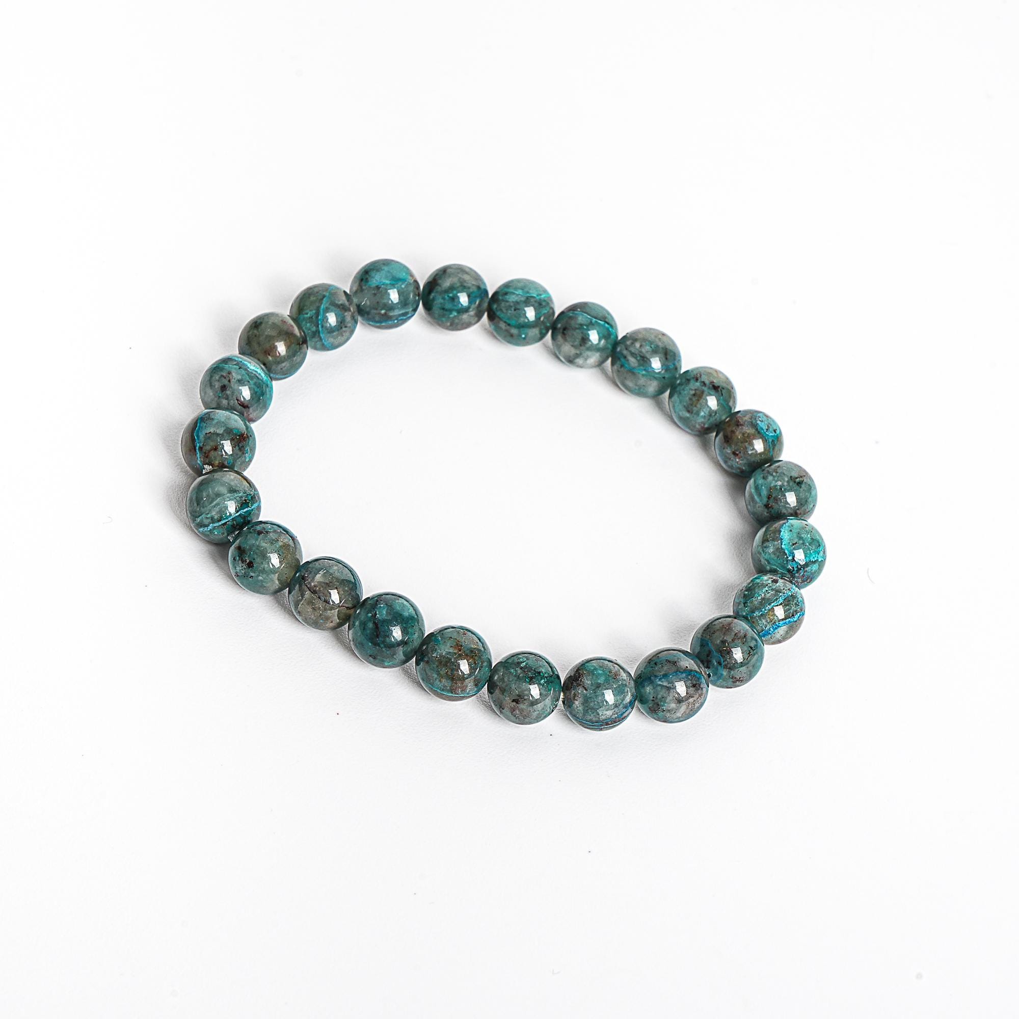 ダークブルーグリーン クリソコラ ビーズ ブレスレット 7.5 インチ
