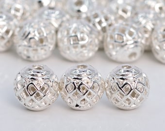 8MM 18k White Gold Tone Spacer Beads Round 10 Pcs Bulk Lot Options (60475-1665)