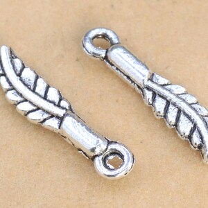 15x4MM Feather Charm Silver Tone Zinc Alloy Charm 50 Pcs Bulk Lot Options (61131-2033)