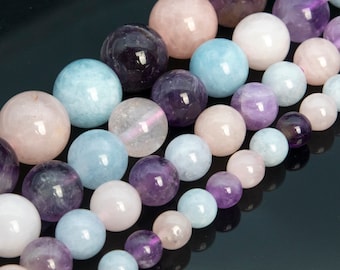 Aquamarine Rose Quartz Amethyst Beads Genuine Natural Gemstone Round Loose Beads 6MM 8MM 10MM 12MM Bulk Lot Options