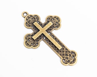 54x33MM Cross Charm Antique Bronze Tone Zinc Alloy Metal Charm 5 Pcs Bulk Lot Options (110153-1792)