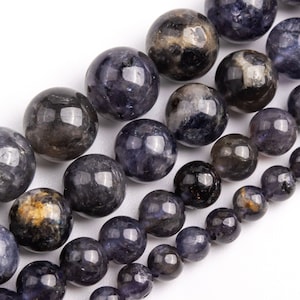 Genuine Iolite Beads Blue Purple Grade A Natural Gemstone Round Sri Lanka Loose Beads 4MM 6MM 8MM 10MM 12MM Bulk Lot Options