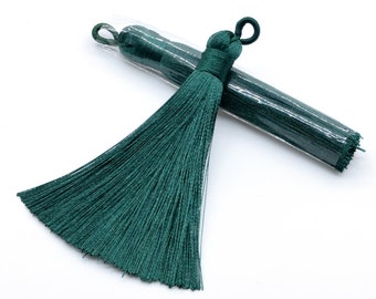 2 Pcs 3.54" / 9CM Forest Green Tassel 0.9CM Thickness Polyester Handcraft Tassels for Jewelry Design BULK LOT 2,4,6,12 and 50 (60837-052)