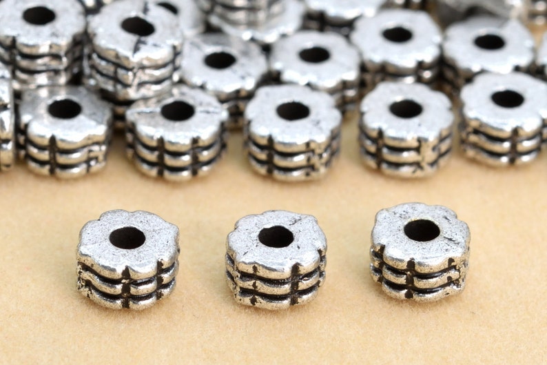 5x3MM Antique Silver Tone Spacer Beads Floral 30 Pcs Bulk Lot Options 62663-2292
