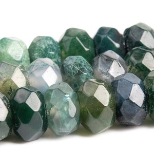 Cuentas de ágata musgosa botánica de grado AAA, piedras preciosas naturales genuinas, cuentas sueltas facetadas de rondelle de 6 mm y 8 mm. Opciones de lotes al por mayor.