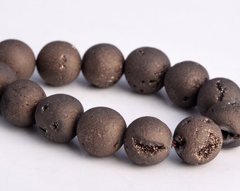 8MM Matte Brown Druzy Agate Beads Grade AAA Natural Gemstone Round Loose Beads 15"/7.5" BULK LOT 1,3,5,10 and 50 (104750)