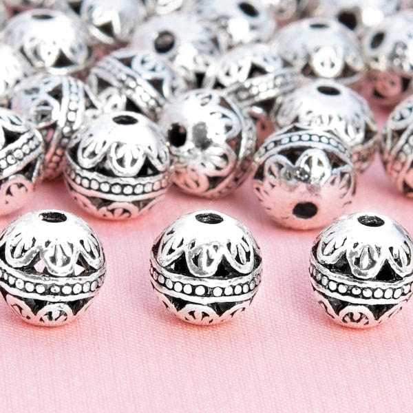 8MM Antique Silver Tone Tibetan Spacer Beads Round 10 Pcs Bulk Lot Options (60318-1587)