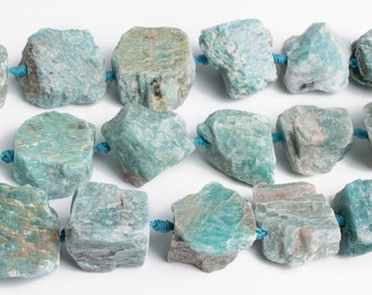 13X23MM-23X30MM Faint Blue Raw Amazonite Stone Grade AAA Genuine Natural Gemstone Full Strand Free Form Chunks Loose Beads 15" (125956-1330)