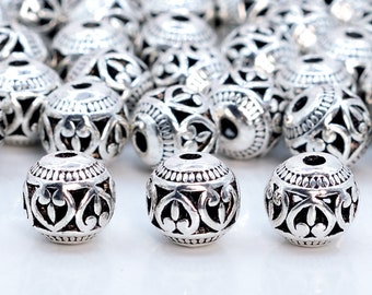 8 mm perles d'espacement tibétaines ton argent antique rondes 10 pcs options de lot (60462-1668)