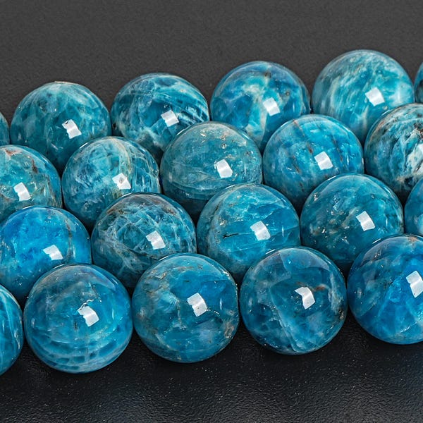Blue Apatite Beads Genuine Natural Grade AA Gemstone Round Loose Beads 6MM 8MM 10MM Bulk Lot Options