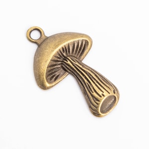 Ciondolo a forma di fungo da 27x8 mm, tonalità bronzo antico, in lega di zinco, in metallo, 10 pezzi, opzioni per lotto sfuso (110355-3140)
