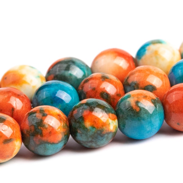 Orange & Blue Rain Flower Jade Beads Round Loose Beads 4MM 6MM 8MM 10MM 12MM Bulk Lot Options