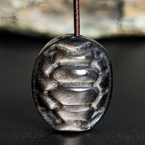 Genuine Natural Silver Obsidian Turtle shell Pendant Grade AA Gemstone Obsidian Pendant (5 Pcs)