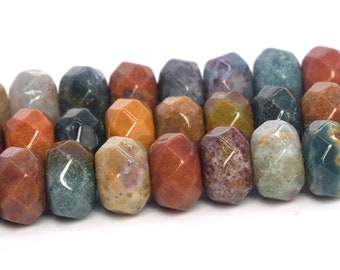 Ocean Jasper Beads Grade AAA Genuine Natural Gemstone Faceted Rondelle Loose Beads 6MM 8MM Bulk Lot Options