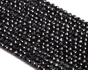 3MM Black Spinel Beads Grade AAA Genuine Natural Gemstone Faceted Round Full Strand Loose Beads 15" Bulk Lot Options (113038-3633)