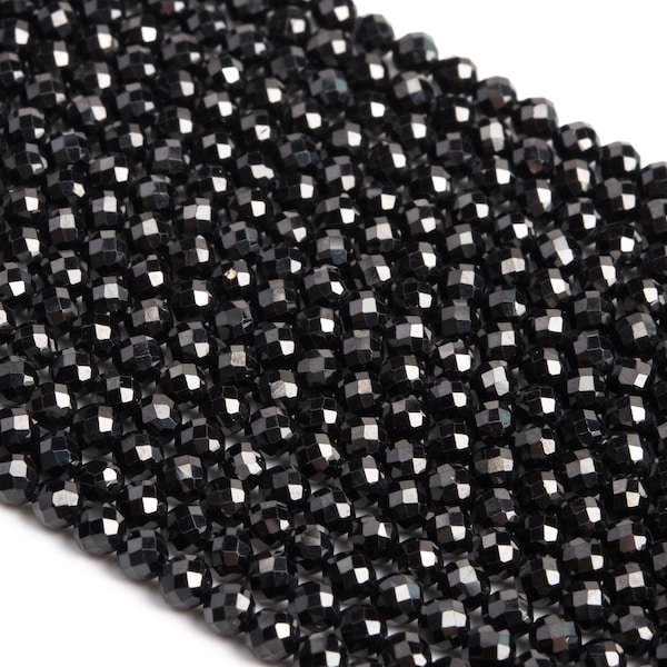 3MM Black Spinel Beads Grade AAA Genuine Natural Gemstone Faceted Round Full Strand Loose Beads 15" Bulk Lot Options (113038-3633)