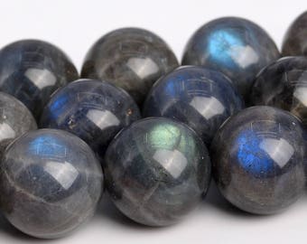 Perles de labradorite gris foncé, 12-13 mm, qualité A, véritables pierres précieuses naturelles, perles rondes en vrac, 16 po. (103932-1062)