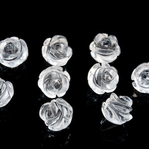 5 Beads Crystal Clear Quartz Handcrafted Beads Rose Carved Genuine Natural Flower Gemstone 8MM 10MM 12MM 14MM Bulk Lot Options