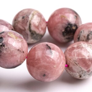 ONLY ONE 14MM Argentina Rhodochrosite Beads Gray Pink Bracelet Grade A Genuine Natural Round Gemstone 8&quot; (123531h-59)