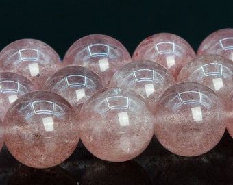 12MM Light Pink Strawberry Quartz Beads Grade A Genuine Natural Gemstone Round Loose Beads 14" / 7" Bulk Lot Options (111453)