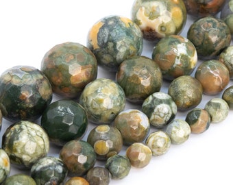 Rainforest Rhyolite Beads Grade AA Genuine Natural Gemstone Micro Faceted Round Loose Beads 6MM 8MM 10MM 12MM Bulk Lot Options