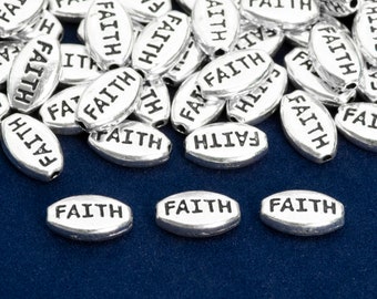 10MM Antique Silver Tone Spacer Beads Faith Oval 20 Pcs Bulk Lot Options (64531-2538)
