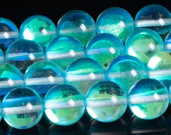 Aqua Blue Mystic Aura Quartz Beads Round Loose Beads 6MM 8MM 10MM 12MM Bulk Lot Options