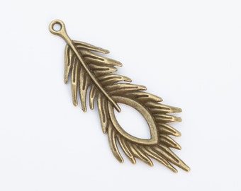 72x28MM Peacock Feather Charm Antique Bronze Tone Zinc Alloy Metal Charm 5 Pcs Bulk Lot Options (65186-3167)