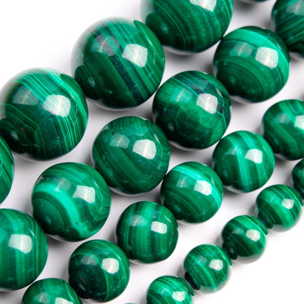 Deep Green Malachite Beads Genuine Natural Grade AAA Gemstone Round Loose Beads 4MM 6MM 8MM 10MM 12MM Bulk Lot Options
