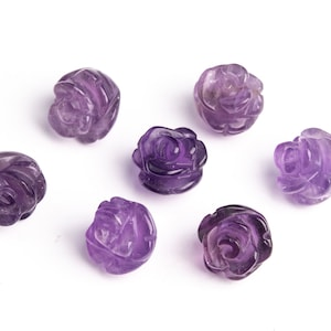 5 Beads 8MM Purple Amethyst Handcrafted Beads Rose Carved Genuine Natural Flower Gemstone Bulk Lot Options (112560-3533)
