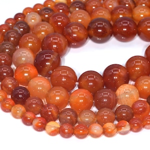 Red Orange Agate Beads Grade AAA Gemstone Round Loose Beads 4MM 6MM 8MM 10MM Bulk Lot Options