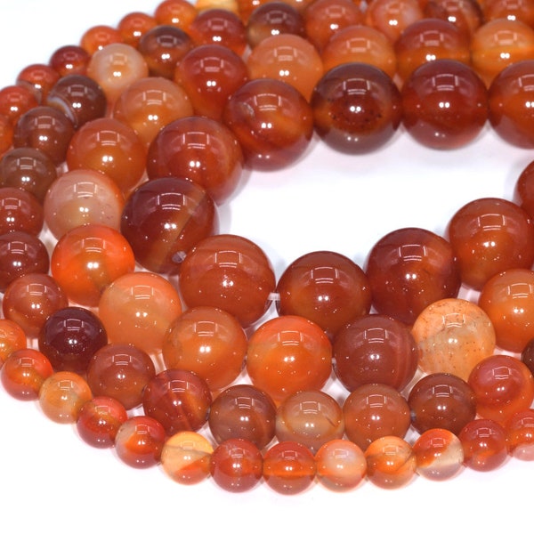 Red Orange Agate Beads Grade AAA Gemstone Round Loose Beads 4MM 6MM 8MM 10MM Bulk Lot Options