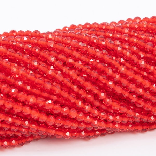 2MM Bright Red Quartz Beads Grade AAA Full Strand Faceted Round Loose Beads 15" Bulk Lot Options (110657-3211)