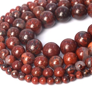 Red Brecciated Jasper Beads Grade AAA Genuine Natural Gemstone Round Loose Beads 4MM 6MM 8MM 10MM Bulk Lot Options