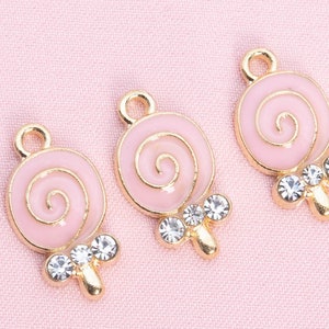 17x9x1MM Lollipop Charm Gold Tone With Pink Enamel 6 Pcs Bulk Lot Options (65561-3292)