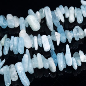 12-24x3-5MM Blue Aquamarine Beads Stick Pebble Chip Genuine Natural Grade AA Gemstone Loose Beads 15.5&quot; / 7.5&quot;Bulk Lot Options (112813)